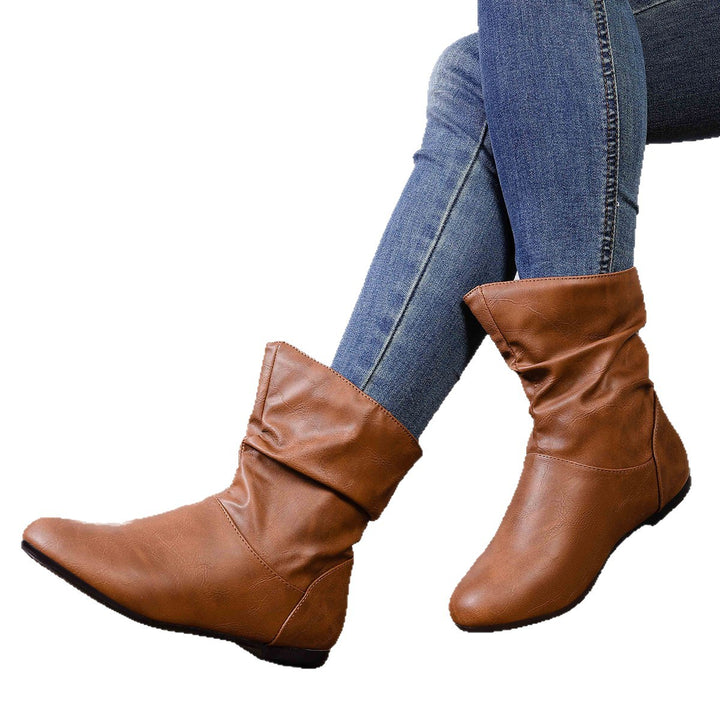 Damen weiche Slouch-Stiefel mit flacher Laufsohle und gerafftem Schaft – Lioré