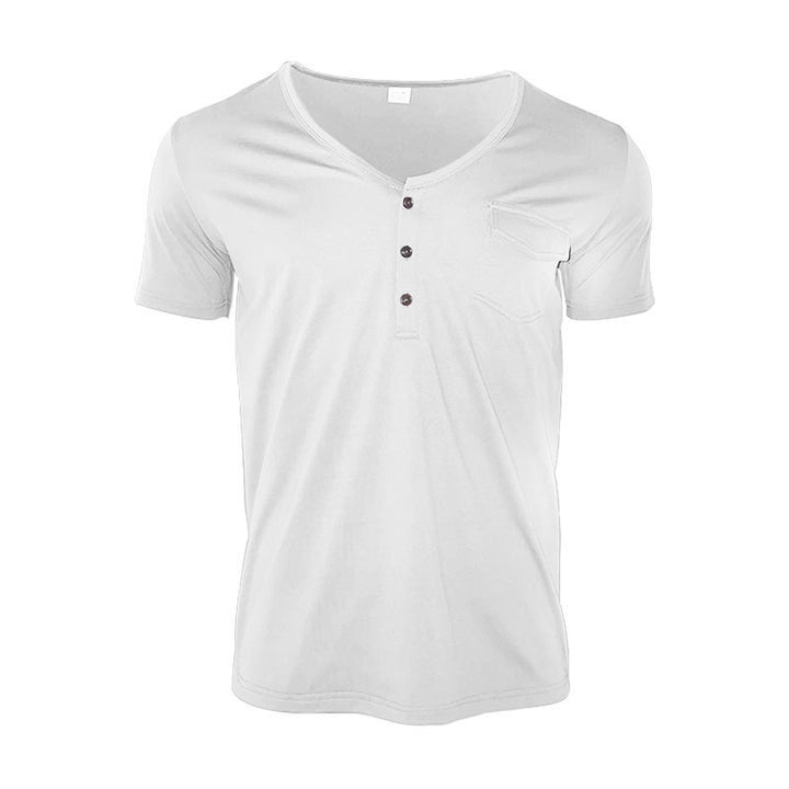 Herren lässiges V-Ausschnitt Henley T-Shirt mit praktischer Brusttasche Echoarchiv