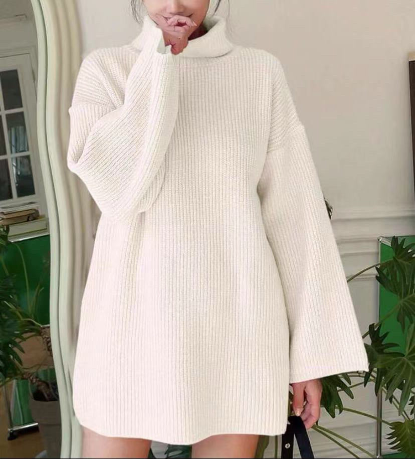 Damen Oversized geripptes Rollkragen‑Strickkleid mit Glockenärmeln – Mavelle