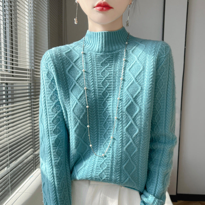 Damen Zopfmuster-Mockneckpullover mit feinem Ajour‑Detail und flauschiger Kaschmir‑Optik Echoarchiv