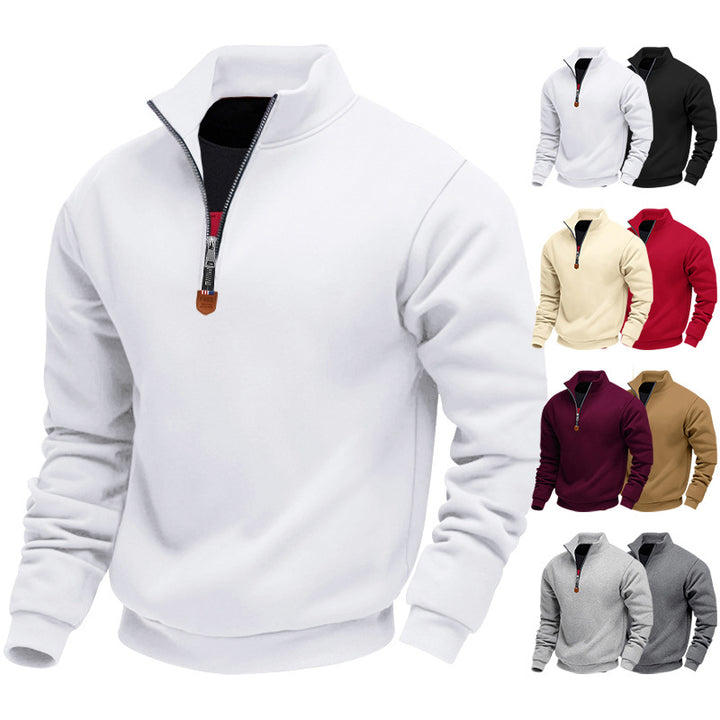 Herren sportlicher Pullover mit halbem Reißverschluss und modischem Stehkragen Echoarchiv