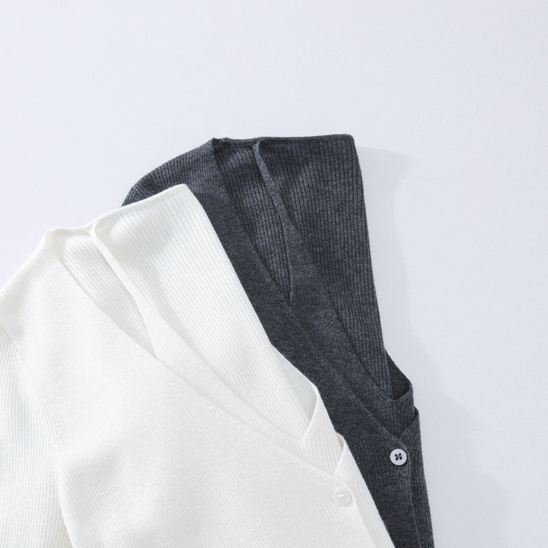 Damen feiner Rippstrick-Cardigan mit integriertem Spaghettitop und tiefem V-Ausschnitt Echo Archiv