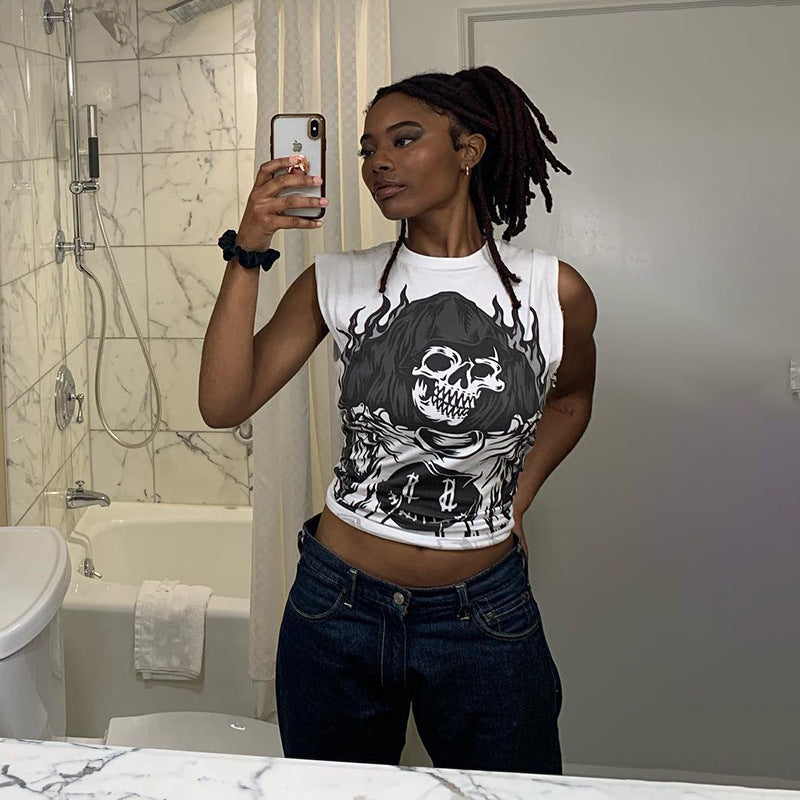 Damen ärmelloses Grafik-T-Shirt mit kreativer Tierillustration Echo Archiv