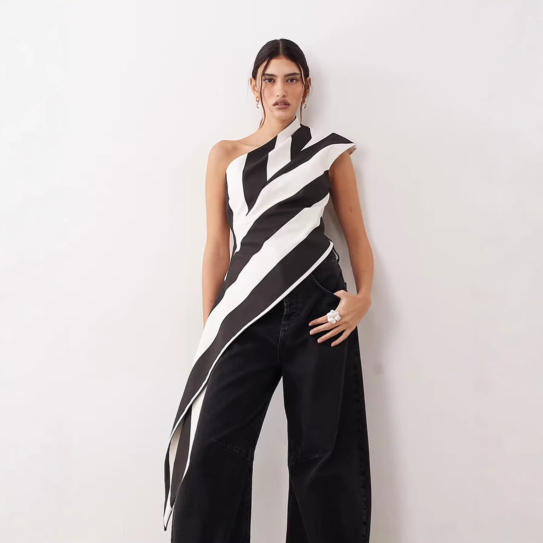 Damen asymmetrisches Wickeloberteil mit Streifenmuster Echo Archiv