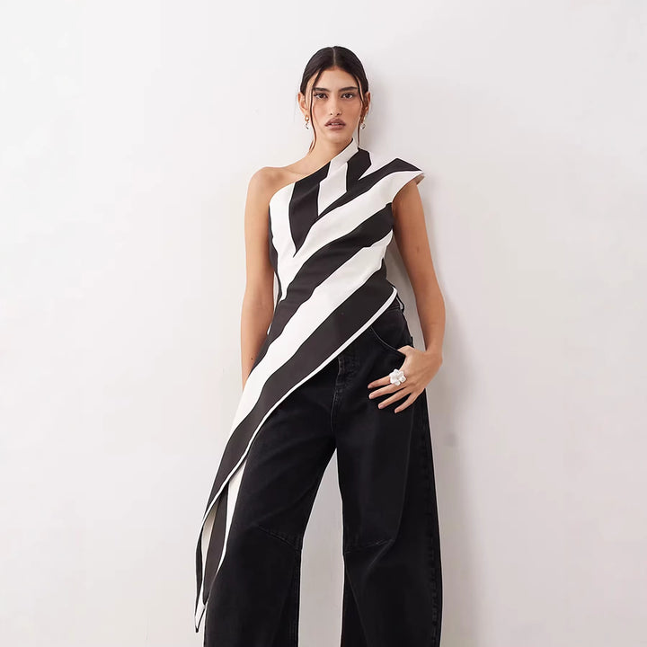Damen asymmetrisches Wickeloberteil mit Streifenmuster Echo Archiv