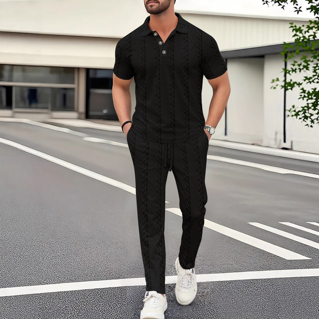 Herren modisches Polo- und Jogger-Set mit strukturiertem Design Echoarchiv