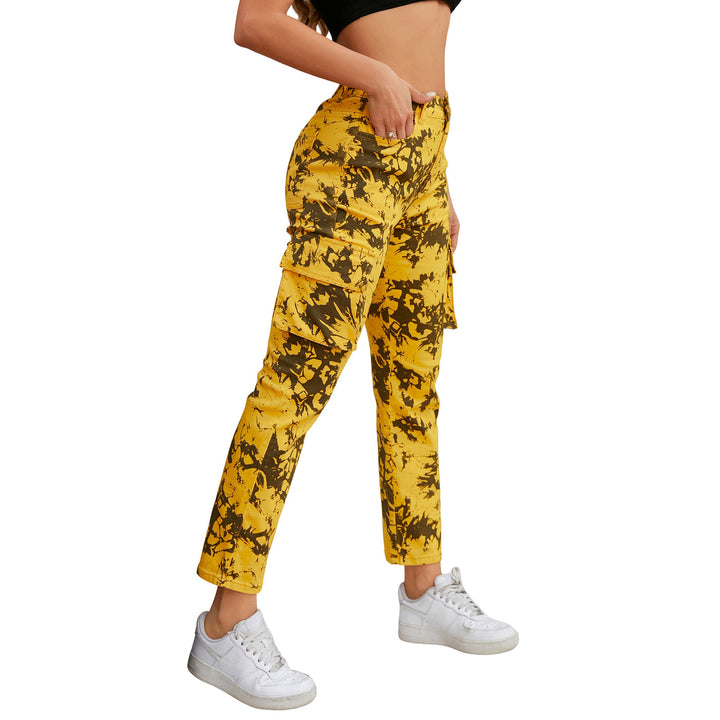 Damen Cargo-Hose mit Tie-Dye-Muster, hoher Bund und aufgesetzten Taschen Echo Archiv
