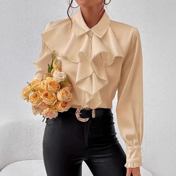 Damen Elegante Rüschenbluse mit Volants, Hemdkragen und Manschetten – Élovi