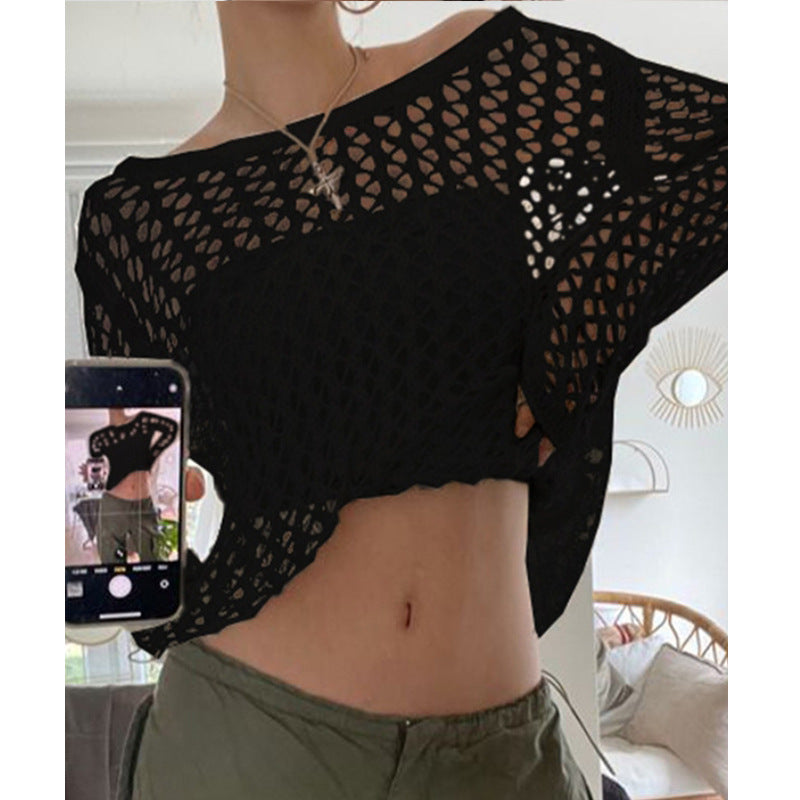 Damen luftiges Häkeloberteil mit weitem Schnitt und transparentem Design Echo Archiv