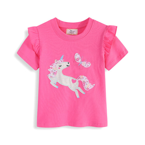 Mädchen T-Shirt mit kreativen Rüschendetails und bezauberndem Einhorn-Motiv Echo Archiv