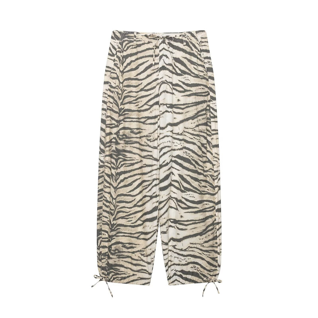Damen Leichte weite knöchellange Hose mit Tunnelzugbund und Zebra-Print Echo Archiv