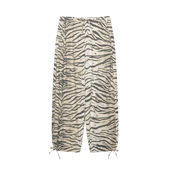 Damen Leichte weite knöchellange Hose mit Tunnelzugbund und Zebra-Print Echo Archiv