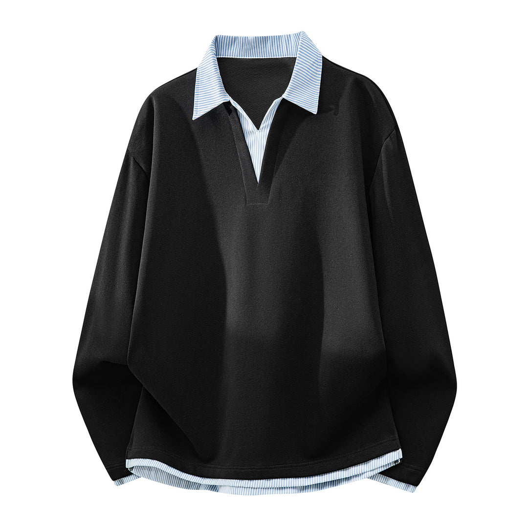Unisex Oversize-Sweatshirt mit eingearbeitetem Hemdkragen und V-Ausschnitt-Detail Echoarchiv