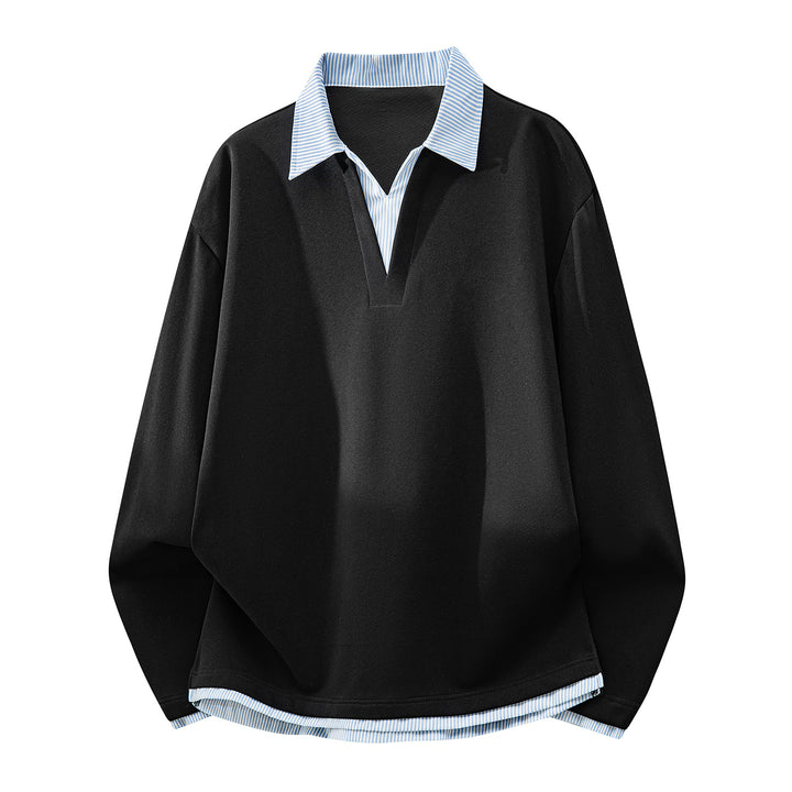 Unisex Oversize-Sweatshirt mit eingearbeitetem Hemdkragen und V-Ausschnitt-Detail Echoarchiv