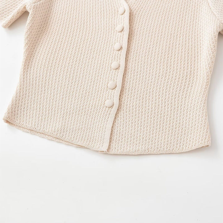 Damen Kurzarm Strickjacke mit V-Ausschnitt und feiner Struktur Echo Archiv