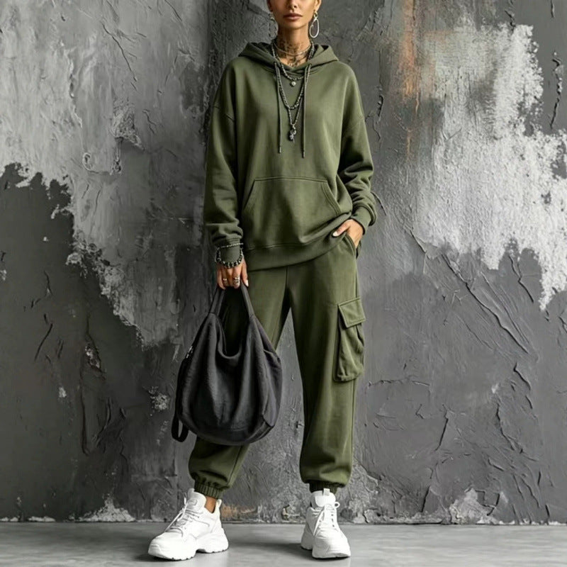 Damen Oversize Hoodie- und Cargo-Jogger-Set aus French Terry – Auréline