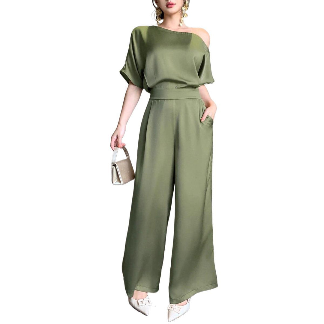 Damen Ein Schulter Jumpsuit mit weitem Bein und elegantem Schnitt Echo Archiv