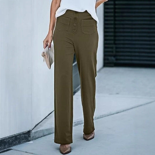 Damen Hochtaillierte weite Hose mit Knopfleiste und aufgesetzten Taschen Echo Archiv