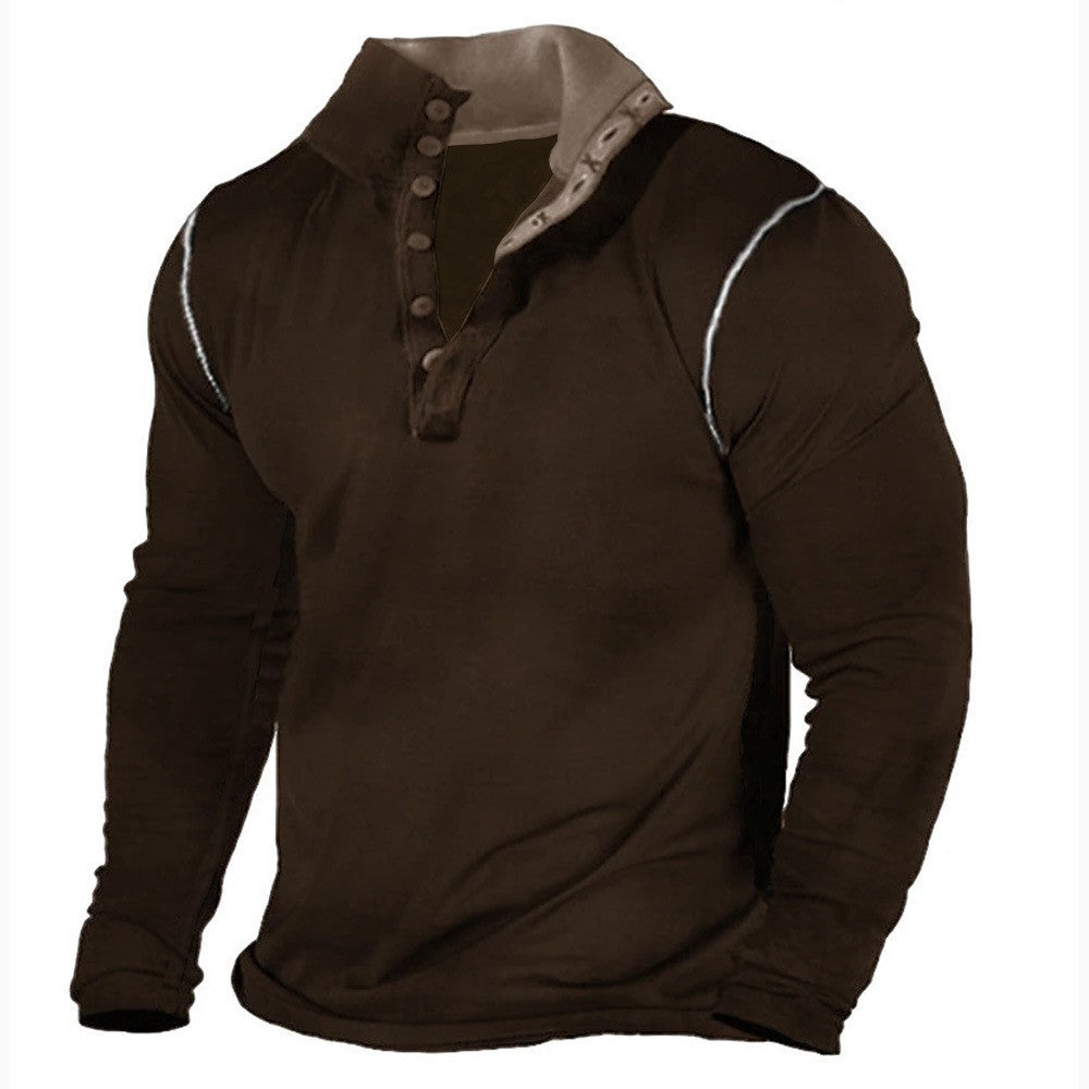 Herren modisches Langarmshirt aus weichem Baumwoll-Mix mit Knopfleiste Echoarchiv