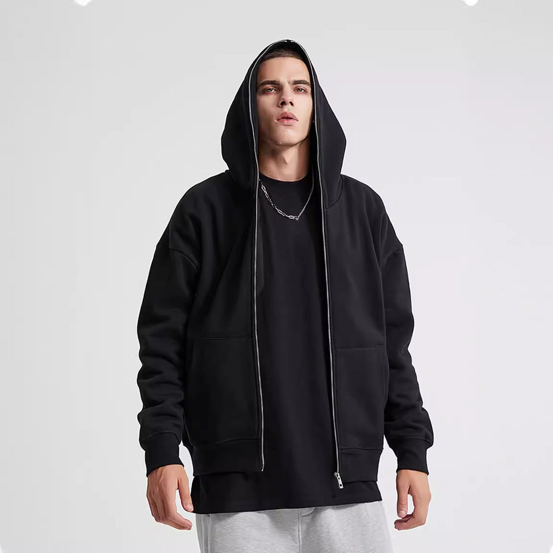 Unisex Kapuzenjacke mit durchgehendem Reißverschluss, doppellagiger Kapuze und Kängurutaschen – Auréline