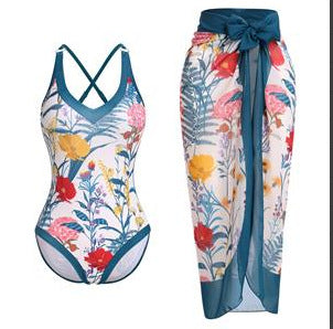 Damen Badeanzug mit floralem Design und passendem Strandrock Echo Archiv