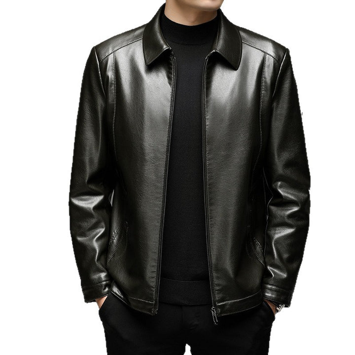Herren Glatt-Lederimitat Zipjacke im Hemdkragenstil mit minimalistischer Nahtführung Echoarchiv
