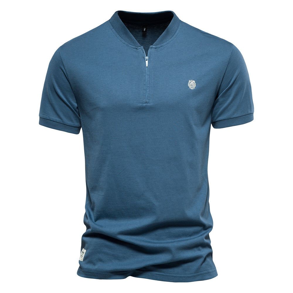 Herren Kurzarm Henley-T-Shirt mit modernem Reißverschluss und hochwertiger Baumwollmischung Echoarchiv