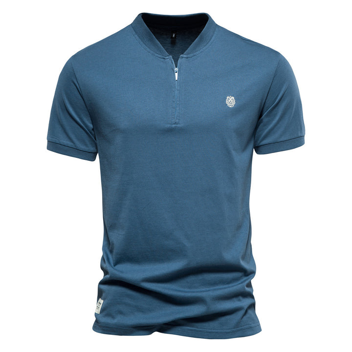 Herren Kurzarm Henley-T-Shirt mit modernem Reißverschluss und hochwertiger Baumwollmischung Echoarchiv
