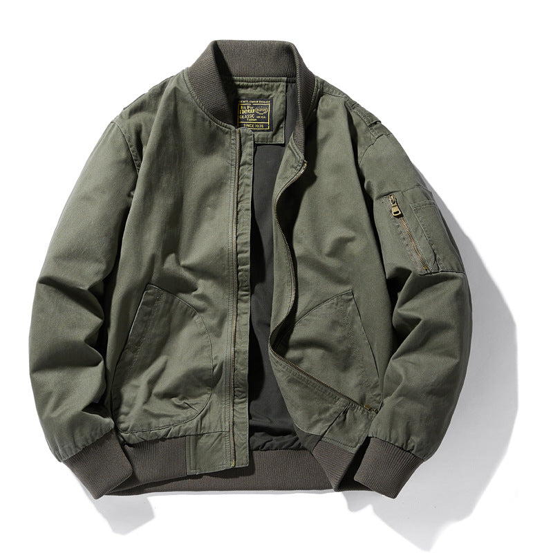 Herren  Baumwoll-Canvas Pilot Zip-Jacke mit geripptem Kragen, Bündchen, Saum und utility Ärmel Tasche Echo Archiv