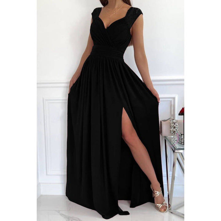 Damen Maxikleid mit Raffiniertem V-Ausschnitt und Hohem Schlitz Echoarchiv