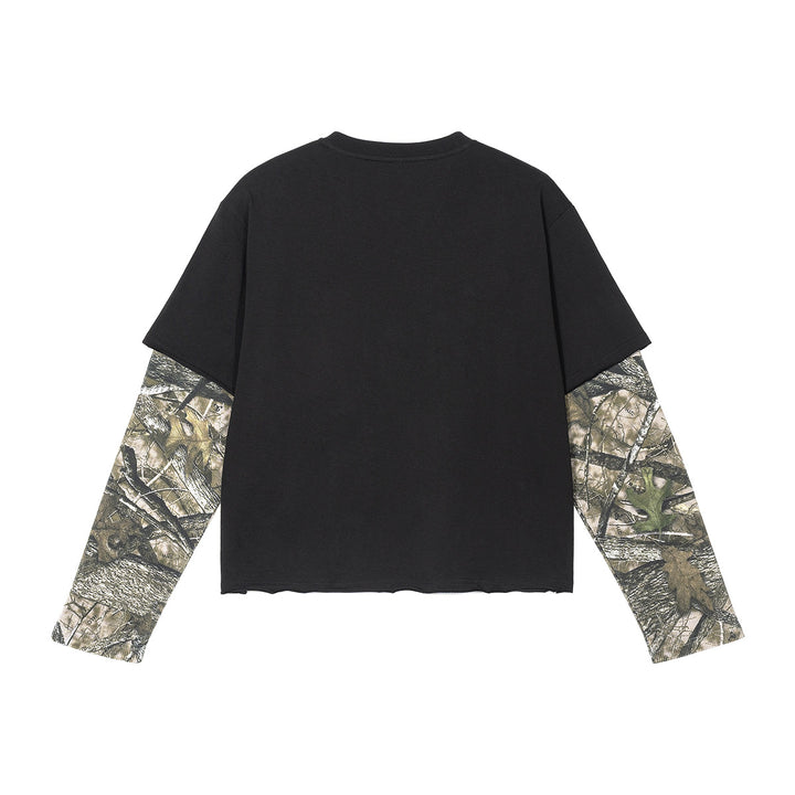 Herren Lagen-Langarm-T-Shirt mit Camouflage-Innensärmeln und Gothic-Print Echo Archiv