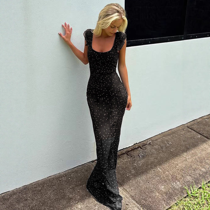 Damen Maxi-Kleid mit zarten Spaghettiträgern und Polka-Dot-Muster Echo Archiv