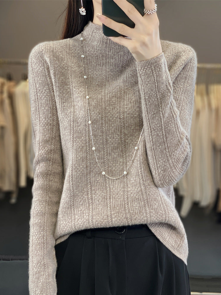 Damen Strukturierter Mockneck-Pullover aus kaschmirähnlicher Wollmischung Echoarchiv