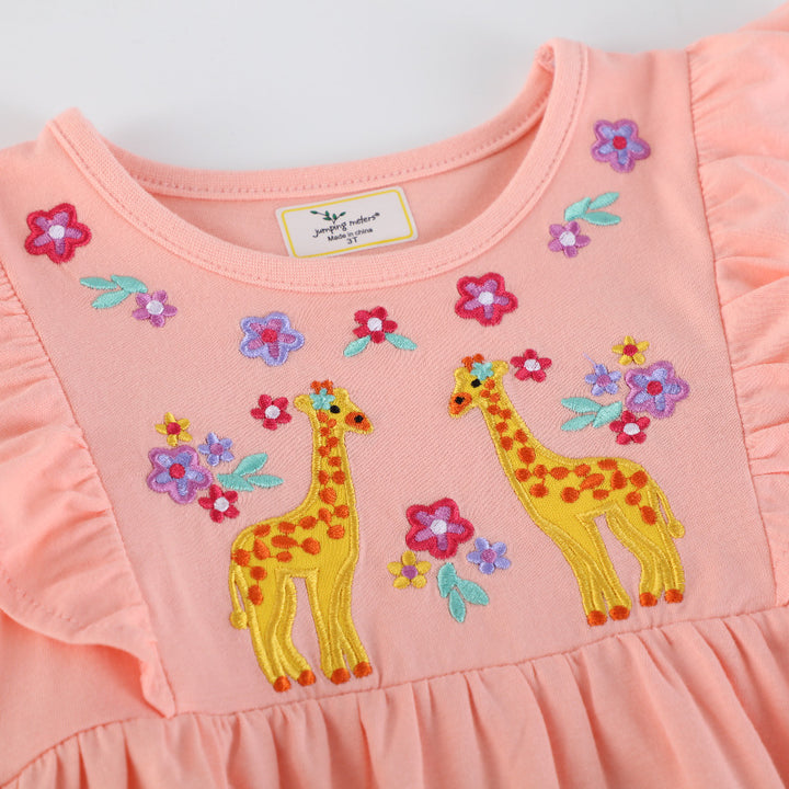 Mädchen Baumwollkleid mit bezaubernden Giraffen-Stickereien Echo Archiv