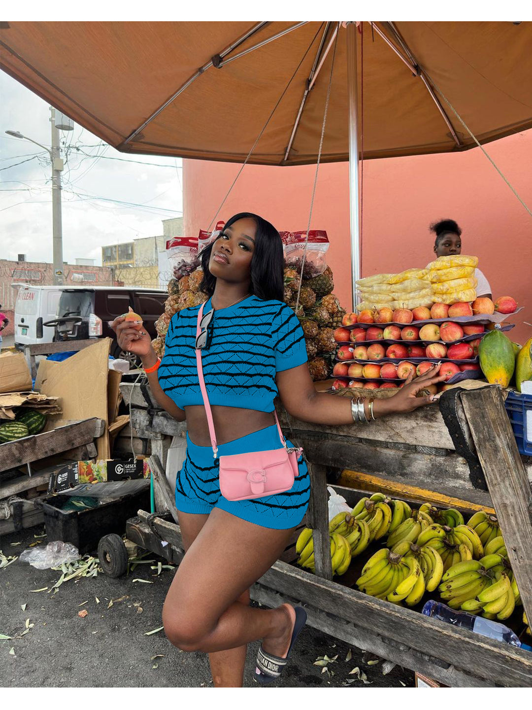 Damen Crop-Top und Shorts Set mit grafischem Muster Echo Archiv