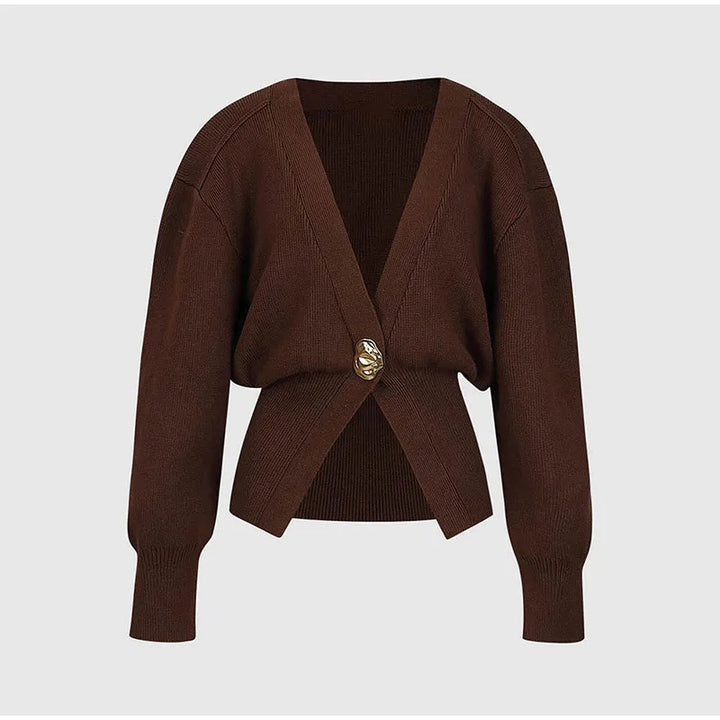 Damen 500+ Cropped‑Cardigan mit Taillenraffung, tiefem V‑Ausschnitt und großem Zierknopf Echo Archiv