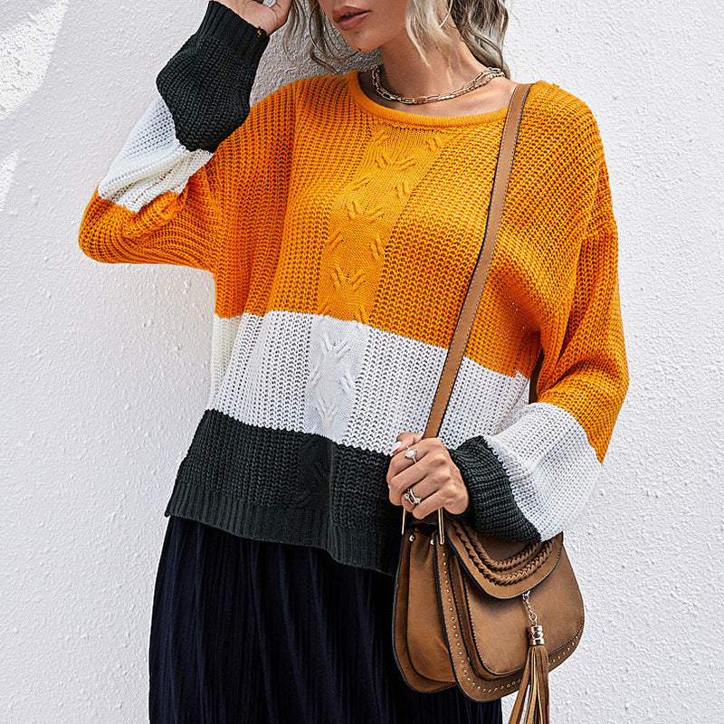 Damen Colorblock-Slouchy-Strickpullover mit Zopfmix und überschnittener Schulter Echoarchiv