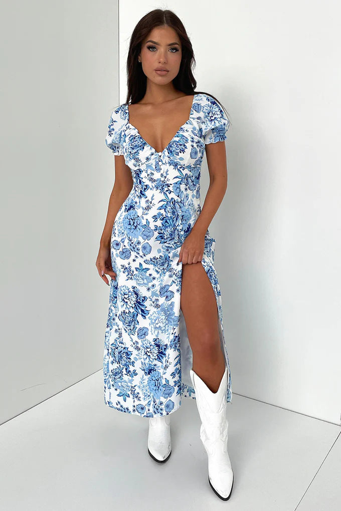 Damen Sommerliches Maxi-Kleid mit floralem Muster und elegantem Schlitz Echo Archiv