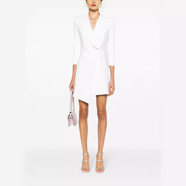 Damen Tailliertes Blazerkleid mit asymmetrischem Saum und 3/4-Ärmeln Echoarchiv