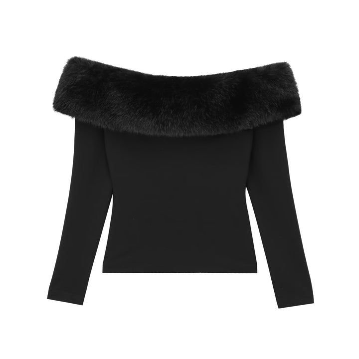 Damen Schulterfreier Langarmpullover mit weitem Faux‑Fur‑Schalkragen Echo Archiv