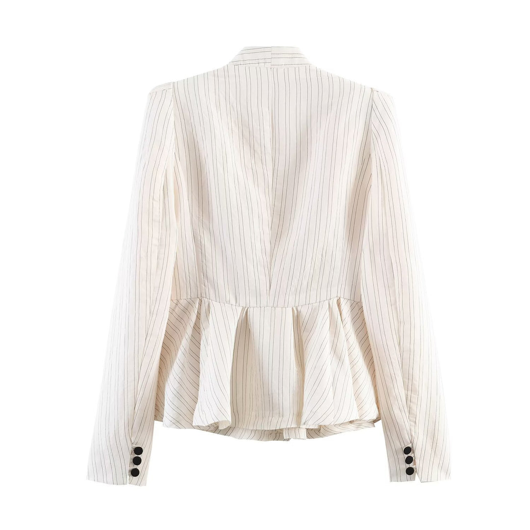Damen Taillierter Peplum-Blazer mit tiefem V-Ausschnitt und Nadelstreifen Echo Archiv
