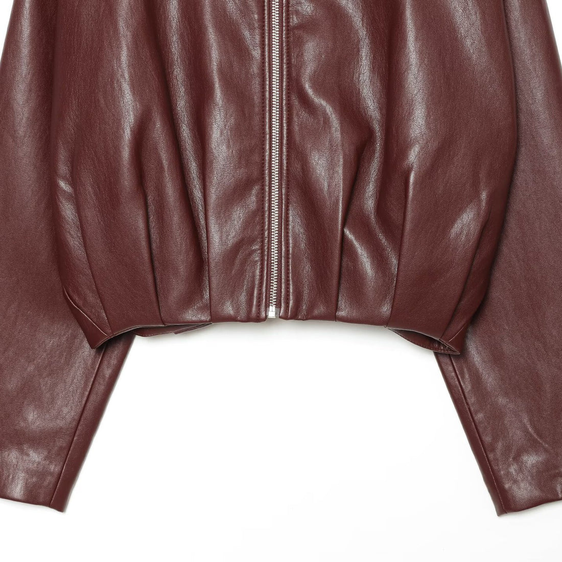 Damen Cropped Kunstlederjacke mit hohem Kragen, Oversize-Ärmeln und tailliertem Bund Echoarchiv