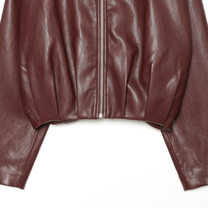 Damen Cropped Kunstlederjacke mit hohem Kragen, Oversize-Ärmeln und tailliertem Bund Echoarchiv