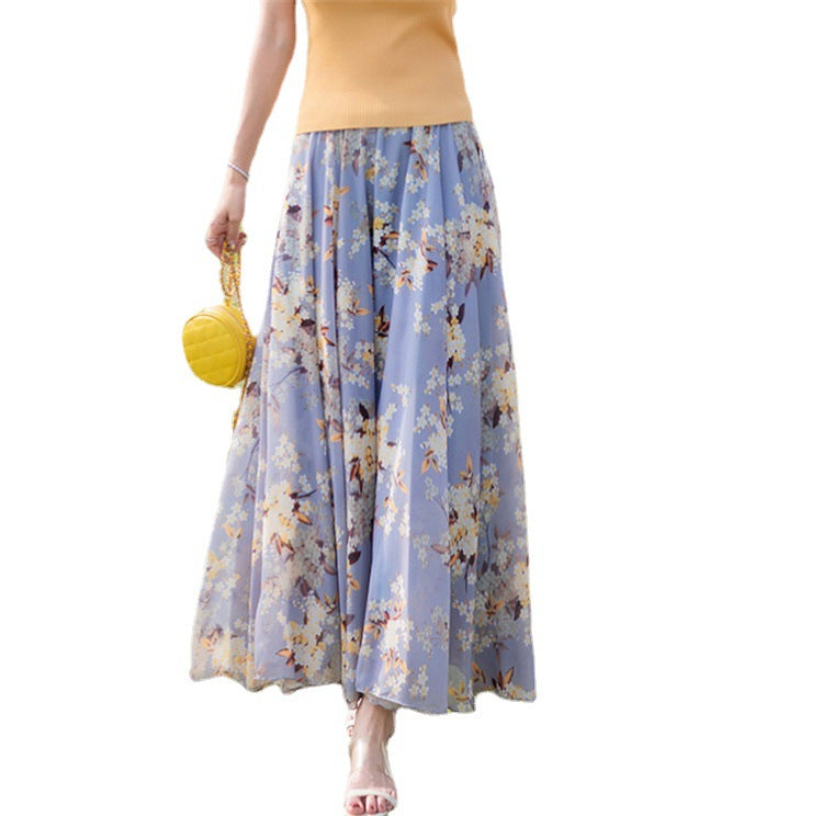 Damen nan lange plissierte Maxirock mit floralem Sommerprint und elastischem Bund Echo Archiv