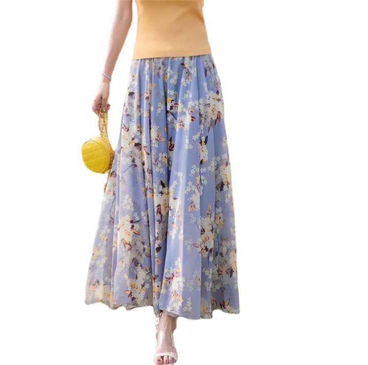 Damen nan lange plissierte Maxirock mit floralem Sommerprint und elastischem Bund Echo Archiv