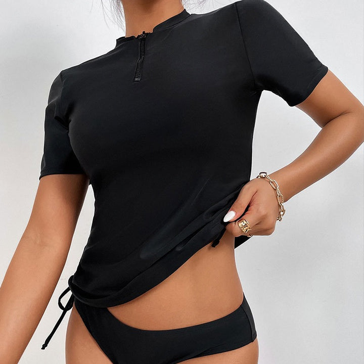 Damen Surf-Bikini-Oberteil mit kurzem Arm und hohem Kragen Echo Archiv
