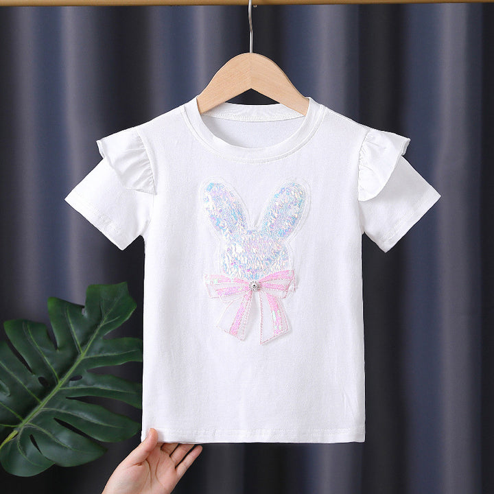 Mädchen T-Shirt mit aufgesticktem Häschen und Rüschendetails Echo Archiv