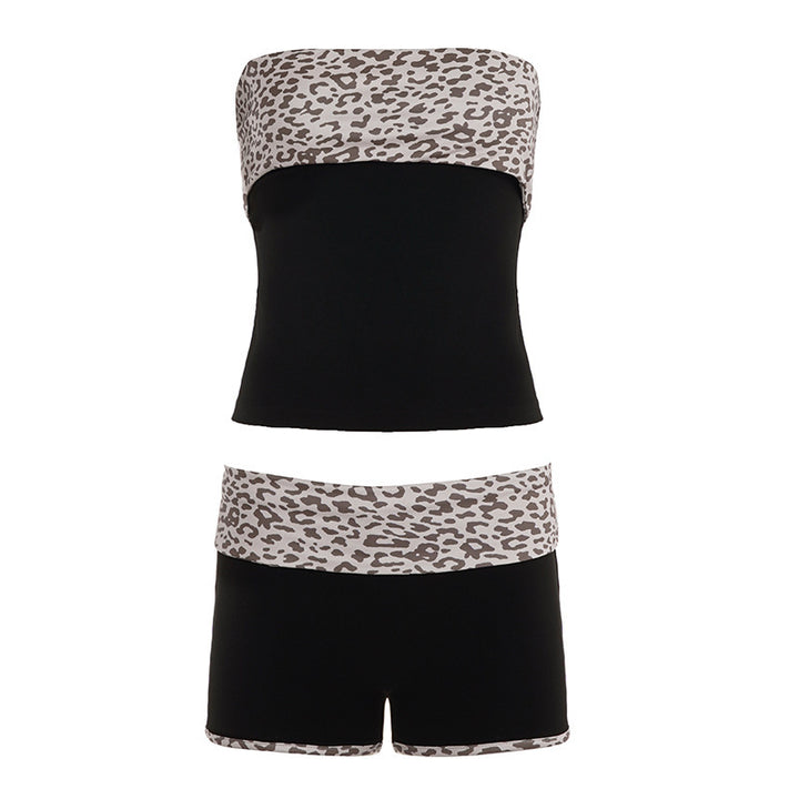 Damen Bandeau-Bikini-Set mit modischem Leopardenmuster und bequemen Shorts Echo Archiv