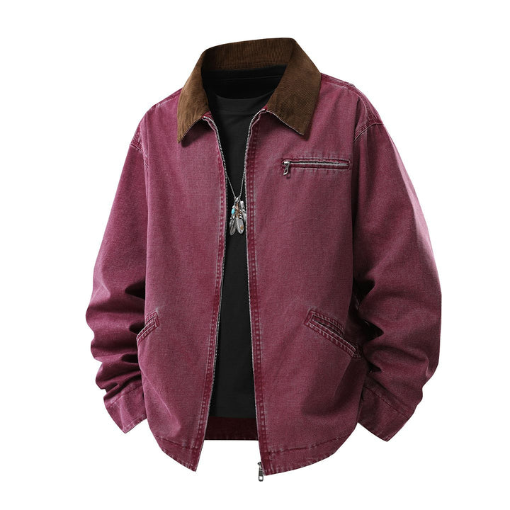 Herren gewaschene Baumwoll-Workerjacke mit Cordkragen und Reißverschluss Echo Archiv