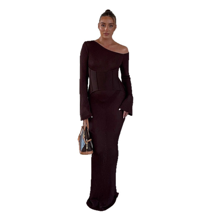 Damen One-Shoulder Maxikleid mit formendem Korsettbund und Rippstrick Echoarchiv